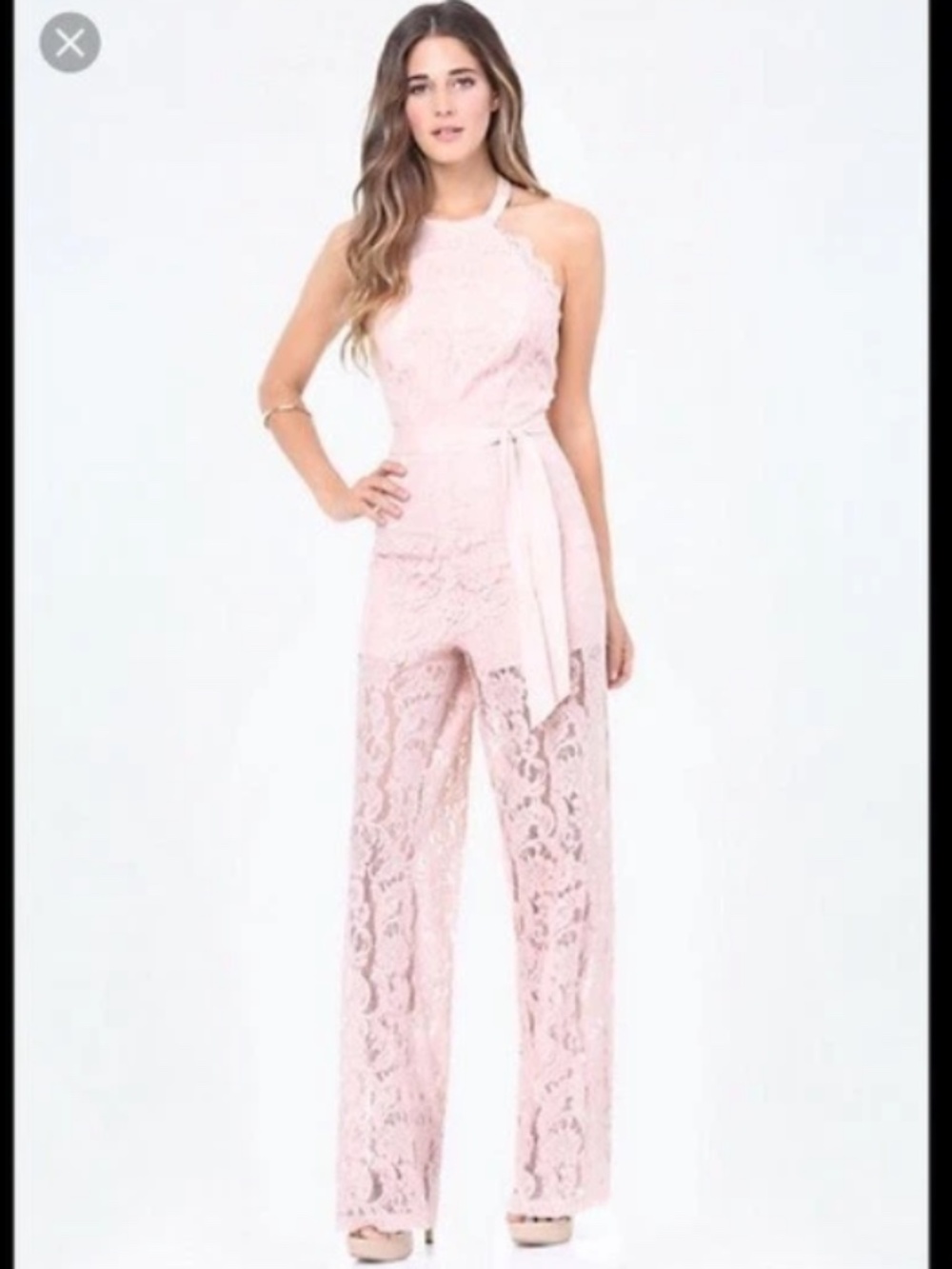 NEW bebe S Small 4 jumpsuit blush pink floral lace top halter romper jumpsuit